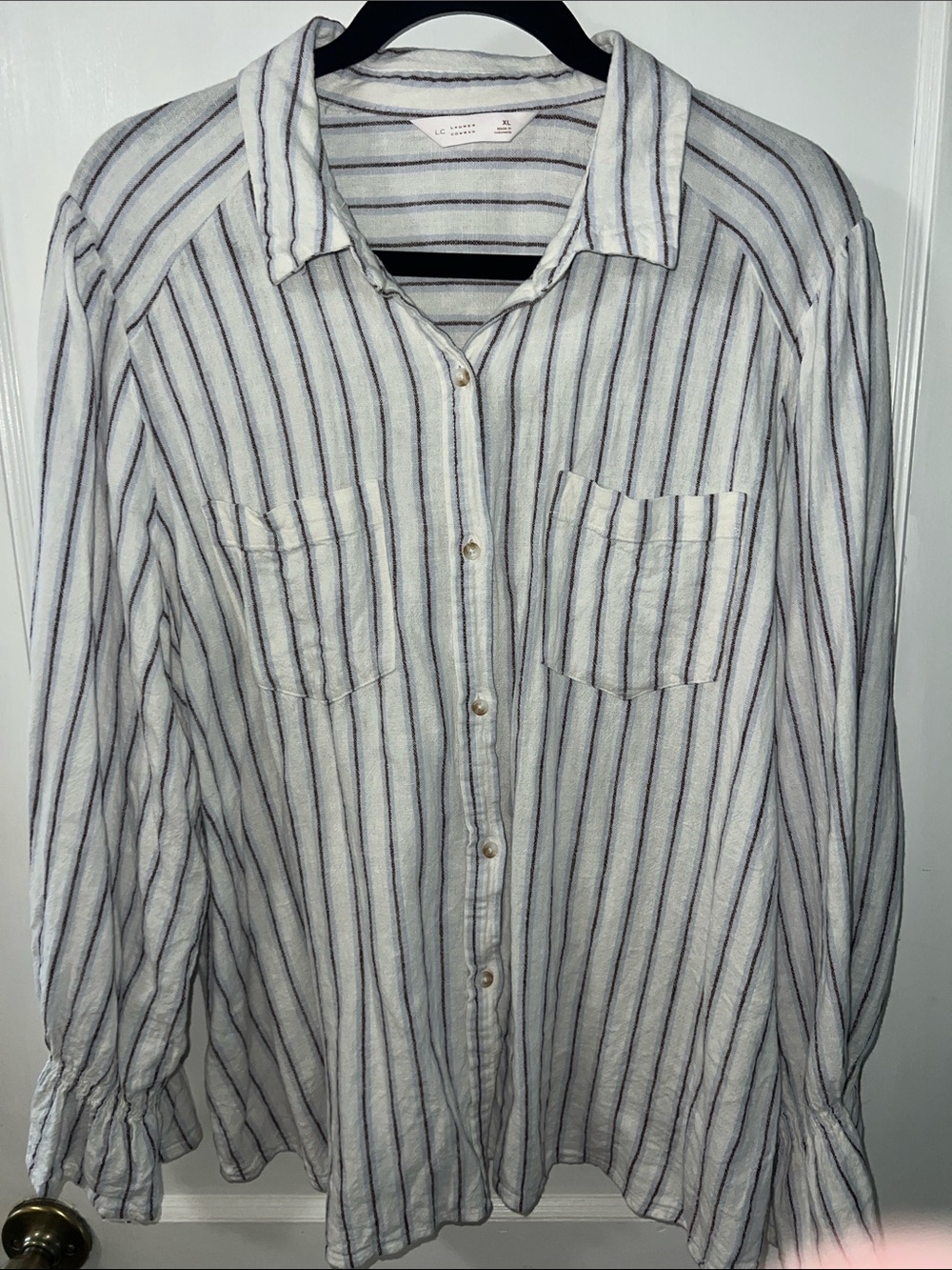 LC Lauren Conrad Lilac&brown Vertical-Striped Button-Down Sz XL